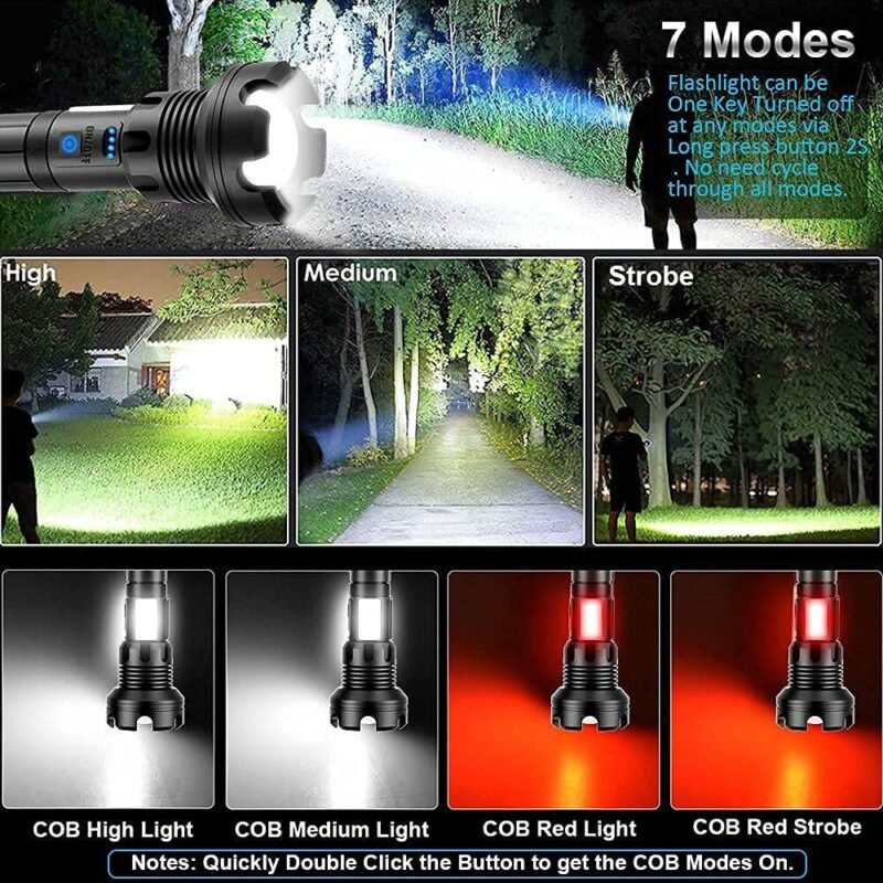 High Lumen LED Tactical Flashlight - Rechargeable with Laser Light - Image 9
