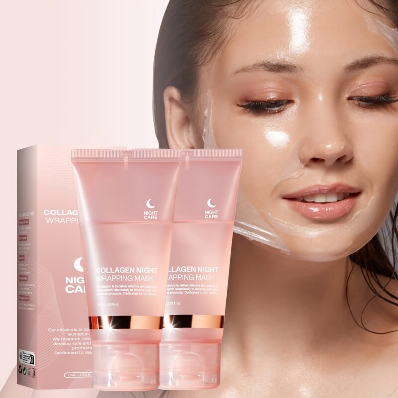 Collagen Night Mask with Jelly Brush – Brightening & Firming, 2.54oz ×2, Alcohol-Free - Image 1