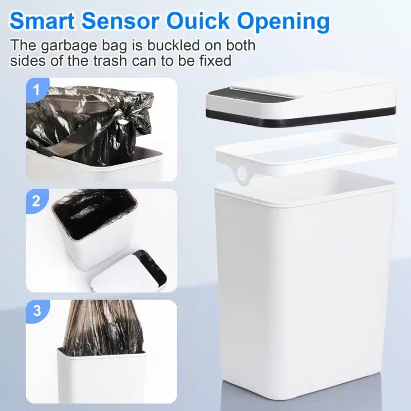 2-Pack 12L Sensor Trash Cans with Lids, Touchless Slim Design for Bathroom, Bedroom, Office - Image 5