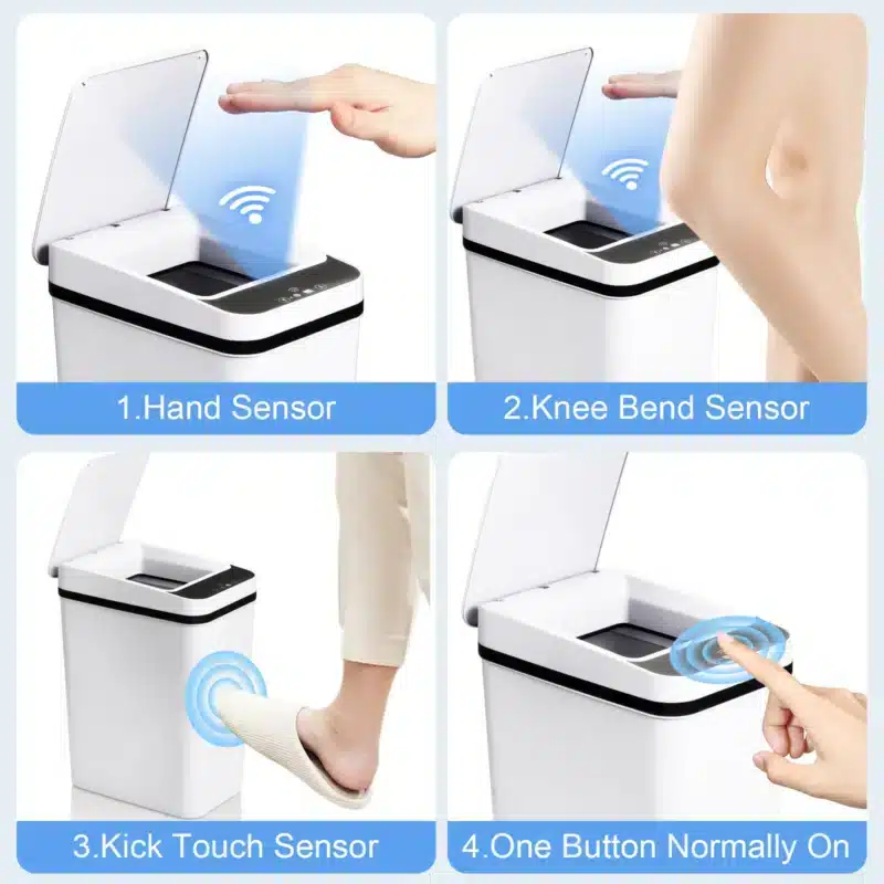2-Pack 12L Sensor Trash Cans with Lids, Touchless Slim Design for Bathroom, Bedroom, Office - Image 6