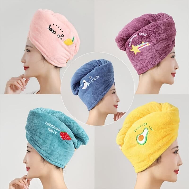 4-Pack Coral Fleece Hair Towel Turbans, Quick-Dry Super Absorbent Hair Wraps with Embroidery, 100% Cotton Hair Drying Caps for Women