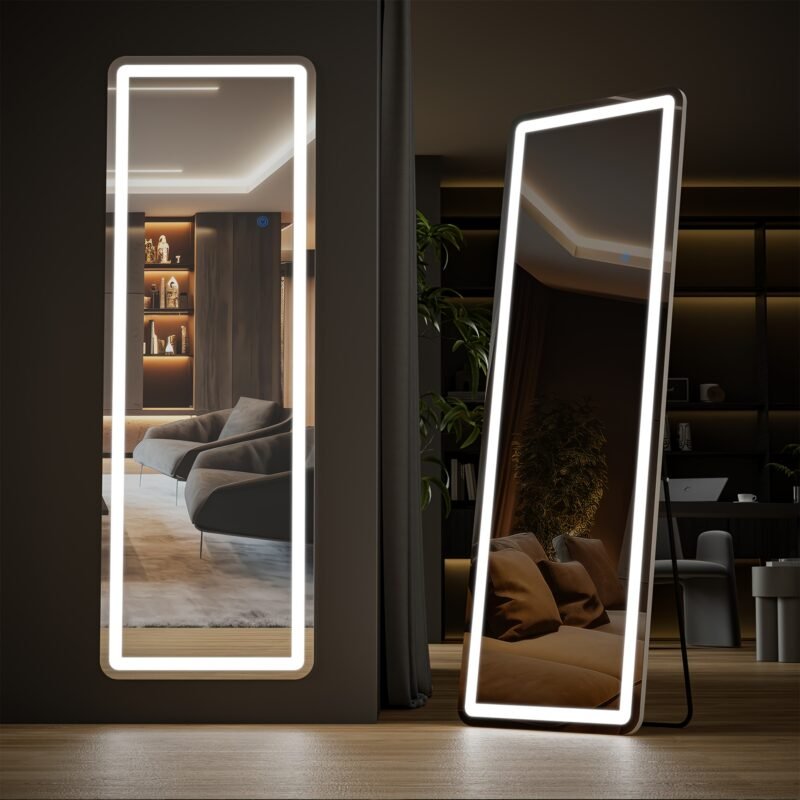 Arched/Rectangular Aluminum Full-Length Mirror with Stand, Wall & Floor Use - Image 18