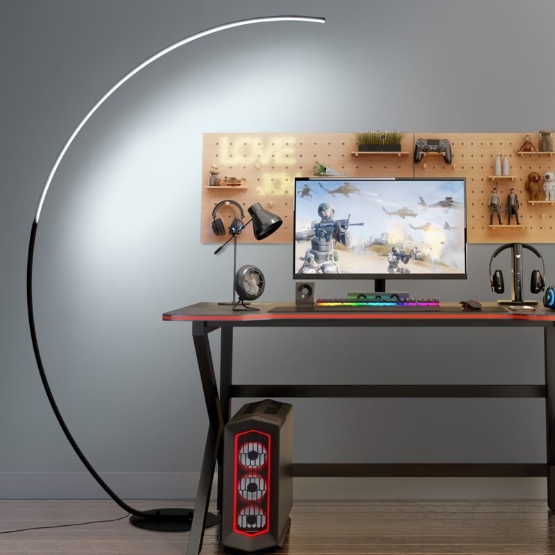 65" Modern Arched Floor Lamp | Remote | Dimmable 3-Color LED | Black | Bedroom & Living Room - Image 4