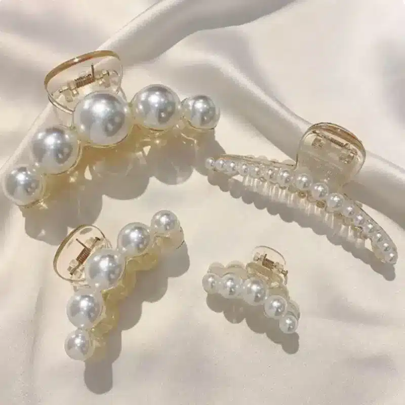 Large Pearl Shark Hair Clips 4pcs | Simple Elegant Temperament Hair Accessories for Women Styling - Image 3