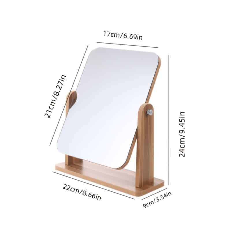 360° Rotatable Wooden Makeup Mirror with HD Glass & Adjustable Stand for Bedroom, Bathroom, and Vanity Table - Image 4
