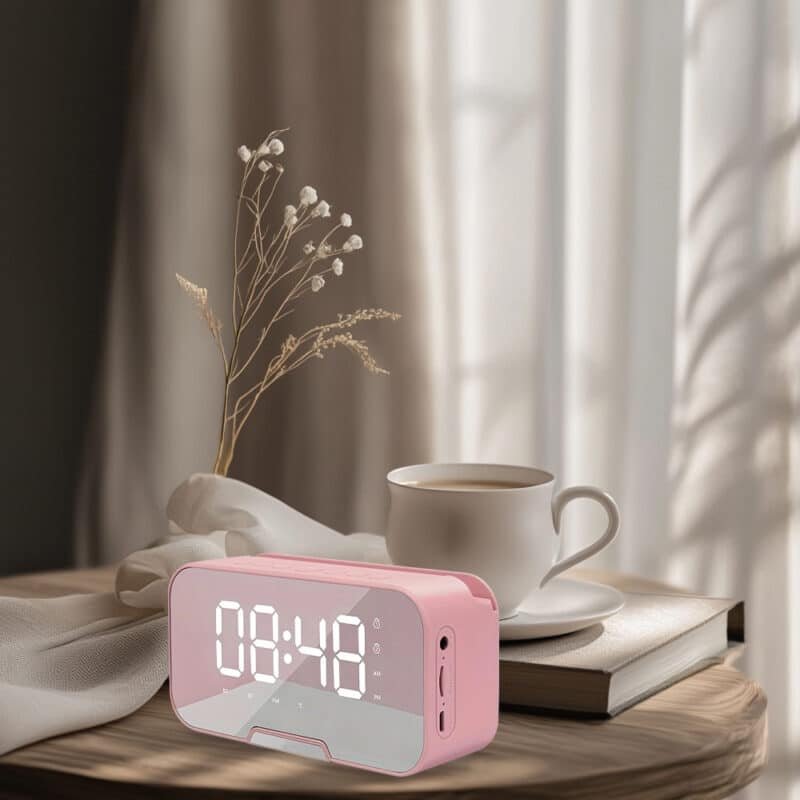 Mini Wireless Portable Speaker with FM Radio, LED Mirror, Mic, TF Card, USB Charge - Image 11