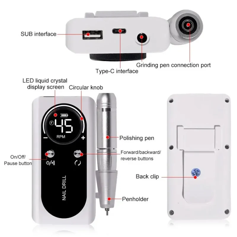 Portable 45000RPM Electric Nail Drill – Low Noise, Rechargeable - Image 5