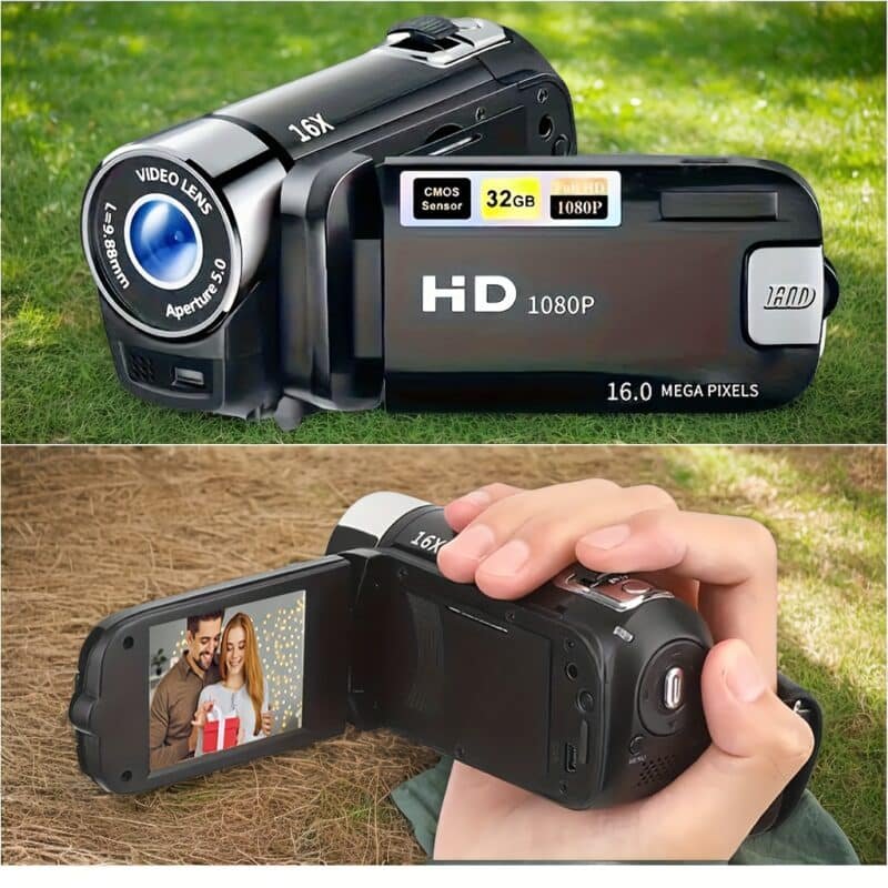 HD 1080P Camcorder – 16x Digital Zoom, 270° Flip Screen, 32GB Card, Wide-Angle, Portable Video Camera with LED, USB Charging - Image 3