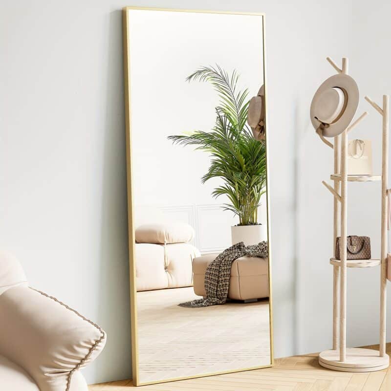 Arched/Rectangular Aluminum Full-Length Mirror with Stand, Wall & Floor Use - Image 15