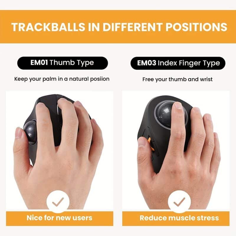 ProtoArc EM03 Multi-Device Wireless Trackball, Ergonomic RGB, Finger-Control, Rechargeable - Image 5