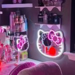 Hello Kitty Neon LED Makeup Mirror – Dimmable Light for Bedroom, Living Room & Hallway - Image 4